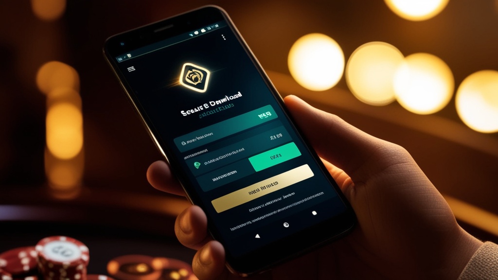 Teléfono Android con una pantalla de descarga de APK de Betonwin en ambiente de casino